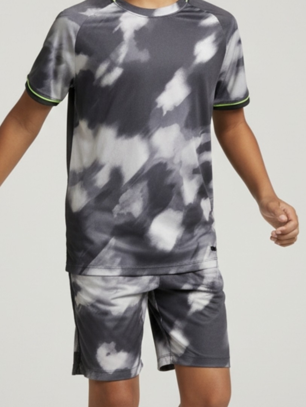 Athletic Works Gray & White Tie-Dye Kids' Active Set with Green Trim